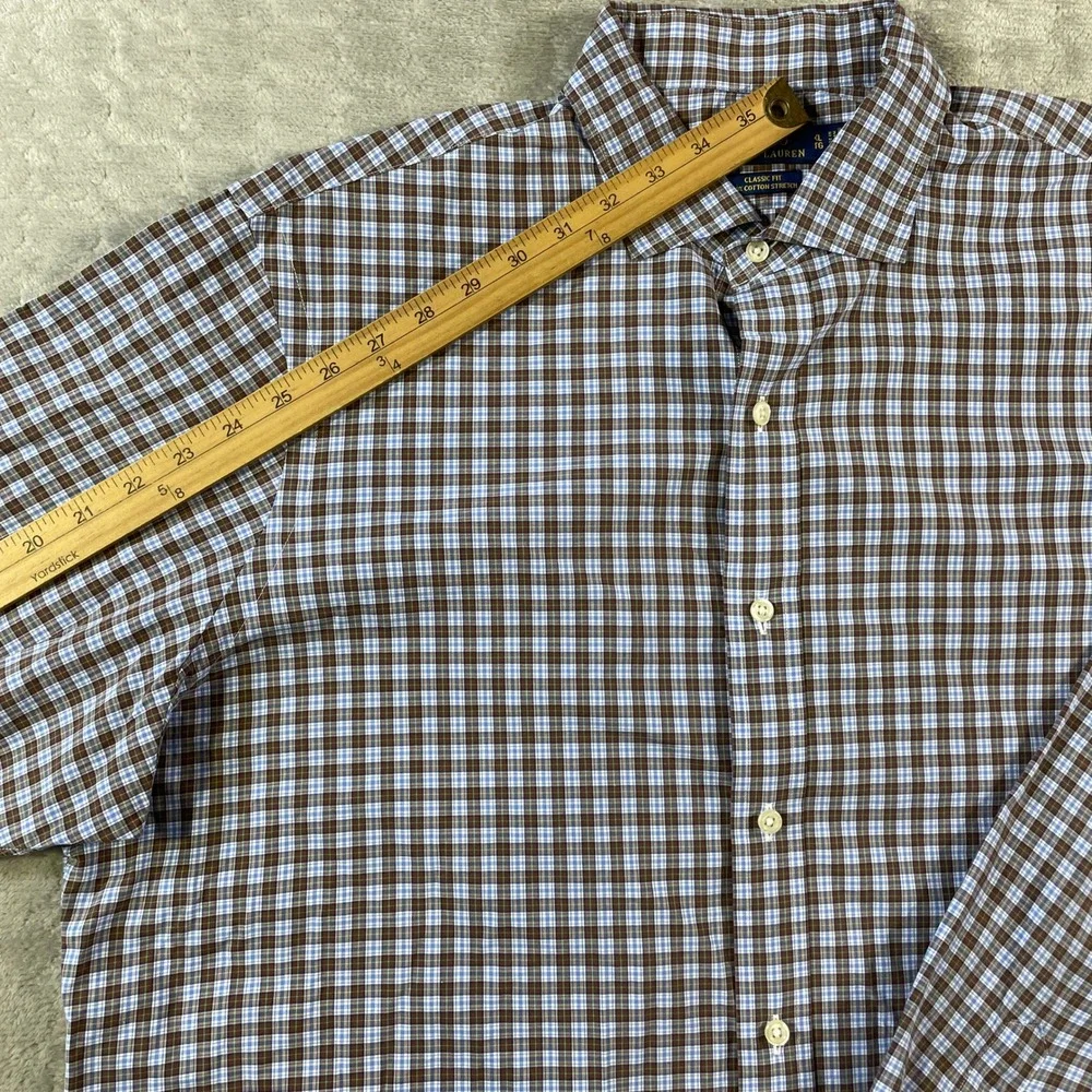 Polo Ralph Lauren Shirt Mens XL Brown Plaid Classic Fit Stretch Office Luxury